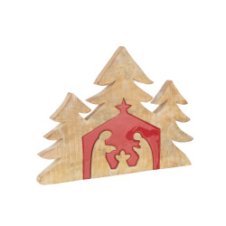 J-Line puzzel kerststal mango hout l 55x4x40cm