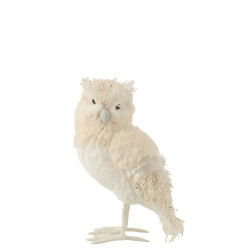 J-Line uil staand textiel glitter ecru 29x22x39cm