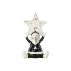 J-Line kerstman zittend ster hoho zwart/wit large 20x13x33.5cm