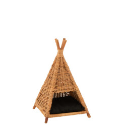 J-Line kattentent+kussen rotan honing geel/zwart 45.5x45.5x73.5cm