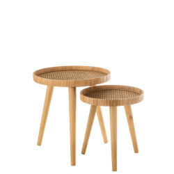 J-Line set van 2 bijzettafels rond tripod rotan 51x51x54.5cm