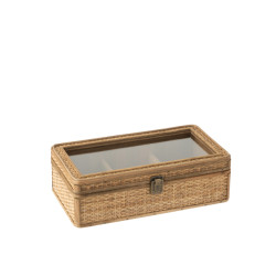 J-Line doos recthoek 6 compartimenten rotan/glas 34.5x19x11.5cm