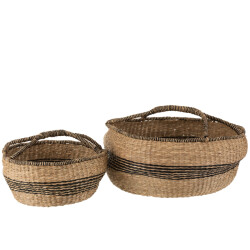 J-Line set 2 manden rond zeegras 60x60x26cm