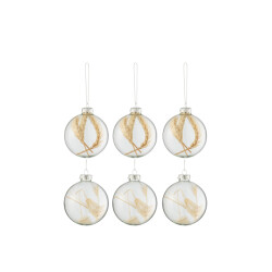 J-Line doos van 6 kerstballen gedroogde takjes glas transparant small -