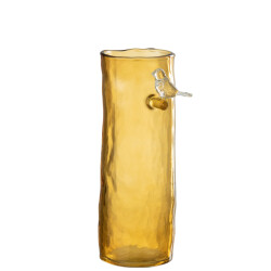 J-Line vaas lang vogel glas oker small 13.5x9.5x27cm