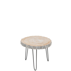 J-Line bijzettafel paulownia hout/ijzer grey wash small 47x42x40cm