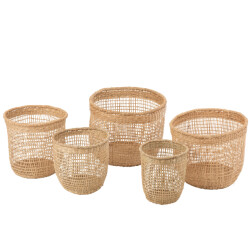 J-Line set van 5 manden oasis zeegras licht 40x40x32cm