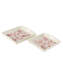 J-Line set van twee plateau rozen hout /roze 39.5x39.5x5cm