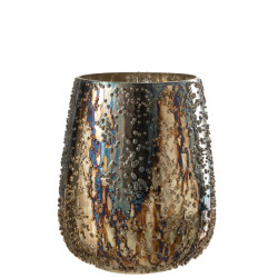 J-Line windlicht lise glas bruin/goud large 17.5x17.5x21cm