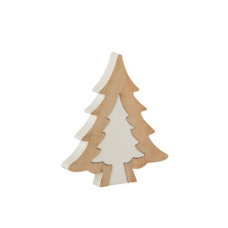J-Line kerstboom puzzle mango hout wit/white wash large 30x26x3.5cm