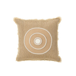 J-Line kussen cirkel ibiza katoen wit/beige 50x50x10cm