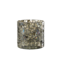J-Line windlicht mozaiek glas grijs/ large 17x17x16cm