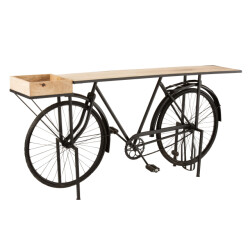 J-Line console fiets metaal/mango hout zwart/ 185x36x85.5cm