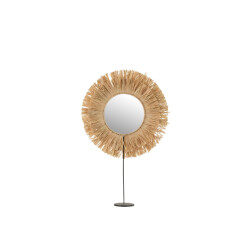 J-Line spiegel op voet rond riet raffia 41x9x51cm