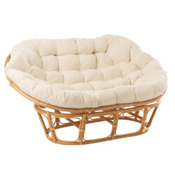 J-Line fauteuil roni met kussen rotan naturel/wit 159x110x55cm