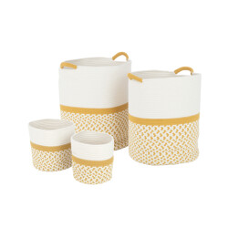 J-Line set van 4 spoel mand rond patronen textiel wit/ 52x43x46cm