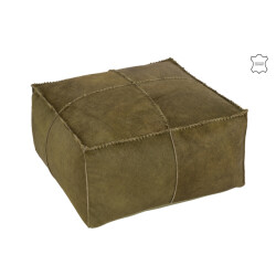 J-Line poef koehaar leder olijf 50x50x32cm