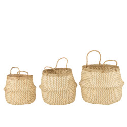 J-Line set 3 manden intrekbaar zeegras wit 30x30x28cm