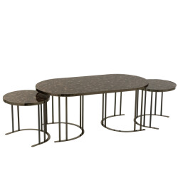 J-Line set van 3 salontafels zilver/bruin metaal/mdf 120x60x48cm