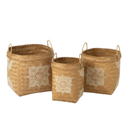 J-Line set van 3 manden tekening bamboe /natuur 52x51x56cm