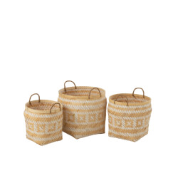J-Line set van 3 mand patronen handvaten bamboe /wit 40x40x37cm