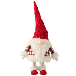 J-Line kerstman staand wiebel pluche /wit 34x33x48cm