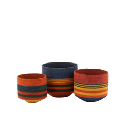 J-Line set van 3 mand rond met kleine voet+strepen zeegras mix 30x30x26cm
