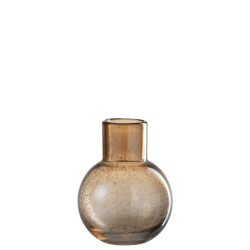 J-Line vaas bol met hals glas amber small 14.5x14.5x19cm
