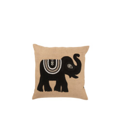 J-Line kussen olifant textiel naturel/zwart small 45x45x10.5cm