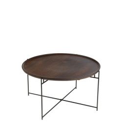 J-Line tafel rond ijzer/mangohout /zwart 80x80x42cm