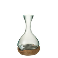 J-Line vaas fles gamal hout/glas natuur/ small 19x21x29cm