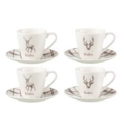 J-Line doos 4 thetassen + schotels rendier cadeaudoos keramiek /bruin large