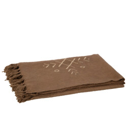 J-Line plaid etnisch patronen+franjes katoen bruin 130x1x170cm
