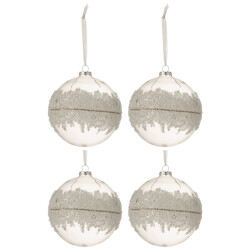 J-Line doos van 4 kerstballen suiker midden diamanten lijn glas klaar large -