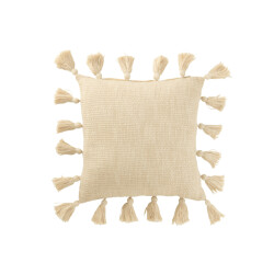 J-Line kussen gewoven kwasten katoen 45x45x15cm