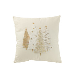 J-Line kussen kerstbomen motief katoen /goud 45x45x12cm