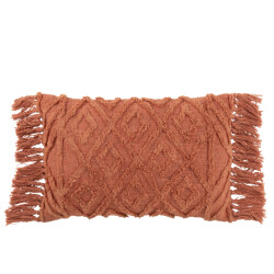 J-Line kussen kwastje katoen terracotta lang 78x37x14cm