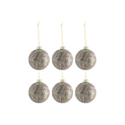 J-Line doos van 6 kerstballen fluweel glas antiek /goud small 8x8x8cm