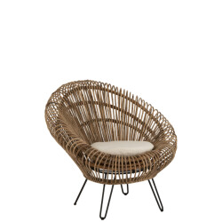 J-Line stoel lounge vivi met kussen rotan/ijzer 104x82x96cm