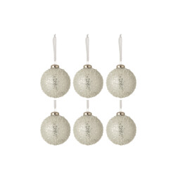 J-Line doos van 6 kerstballen parel glas wit/zilver medium 8x8x8cm