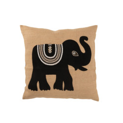 J-Line kussen olifant textiel naturel/zwart large 60x60x11.5cm