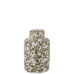 J-Line kan decoratief yezi porselein groen/wit large 20x20x30.5cm