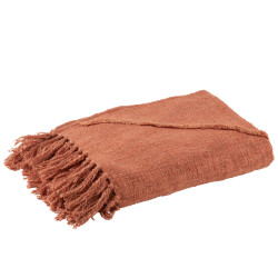 J-Line jete de lit floches coton terracotta 190x56x1cm