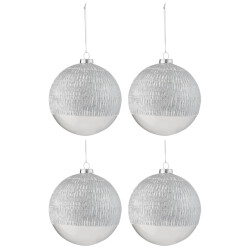 J-Line doos van 4 kerstbal lijn glas transparant zilver large 12x12x12cm