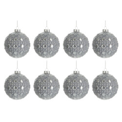 J-Line doos van 8 kerstbal rond patroon glas antiek small 8cm 8x8x8cm