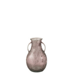 J-Line vaas fles met 2handvat glas oud roze 21.5x21.5x32.5cm