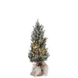 J-Line kerstboom+led+pot jute plastiek besneeuwd medium 29x29x58cm
