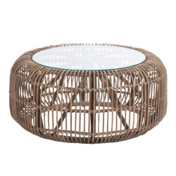 J-Line tafel rond rotan/glas 85x85x40cm