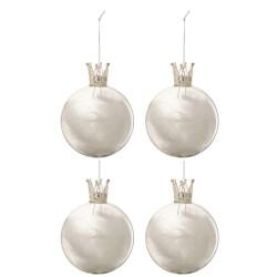 J-Line doos van 4 kerstballen kroon pluim glas klaar medium 10x10x10cm