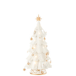 J-Line kerstboom led ornamenten resine wit/goud small 24.5x24.5x51.5cm